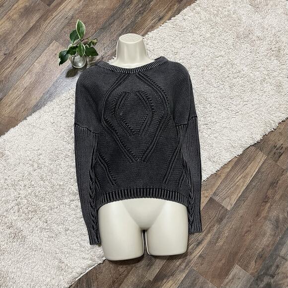 Buckle Gilded Intent Size XS Oversized Distressed Gray Crewneck Sweater - Picture 2 of 7